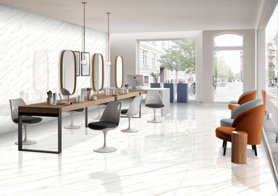 68 X Infiniti Carrara Bianco Marble Effect Gloss Porcelain Indoor Wall & Floor TilesTotal Cov. 48.96M2 (1200X600mm Per Tile) from B&Q