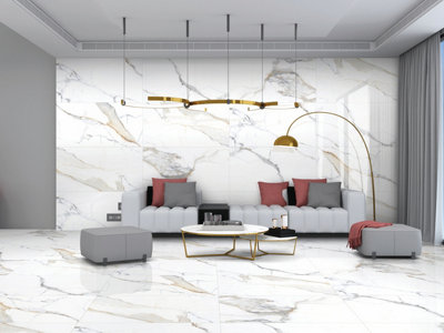 68 X Manhattan Calacatta Marble Effect Matt Porcelain Indoor Wall & Floor TilesTotal Coverage 48.96M2 (1200mm X 600mm Per Tile) from B&Q