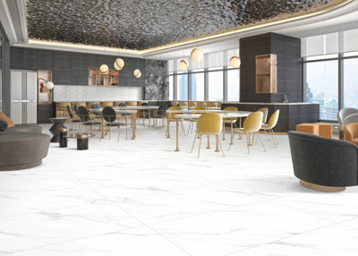 30 X Pearl Crystal Calacatta Marble Effect Matt Porcelain Indoor Wall & Floor TilesTotal Cov. 21.6M2 (1200mm X 600mm Per Tile) from B&Q