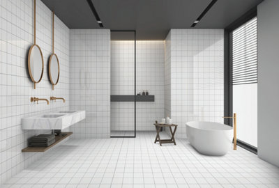 30 X Prime White Cement Effect Matt Porcelain Indoor Wall & Floor TilesTotal Coverage 21.6M2 (1200mm X 600mm Per Tile) from B&Q