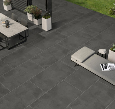 40 X Cemento Nero Stone EffectMatt Anti-Slip Porcelain Outdoor Paver TilesTotal Coverage 21.6M2 (900mm X 600mm Per Tile) from B&Q