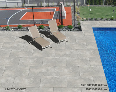 20 X Limestone Grey Limestone EffectMatt Anti-Slip Porcelain Outdoor Paver TilesTotal Cov. 10.8M2 (900mm X 600mm Per Tile) from B&Q
