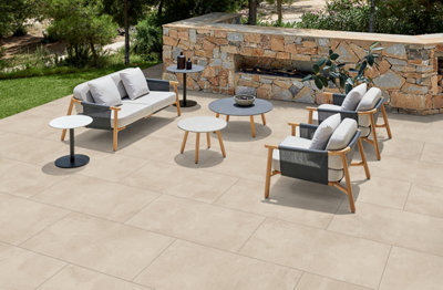 40 X Cemento Beige Stone EffectMatt Anti-Slip Porcelain Outdoor Paver TilesTotal Coverage 21.6M2 (900mm X 600mm Per Tile) from B&Q