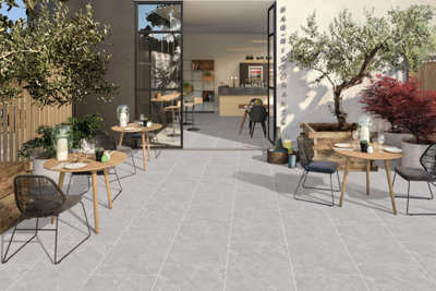 40 X Crystal Gris Stone EffectMatt Anti-Slip Porcelain Outdoor Paver TilesTotal Coverage 21.6M2 (900mm X 600mm Per Tile) from B&Q