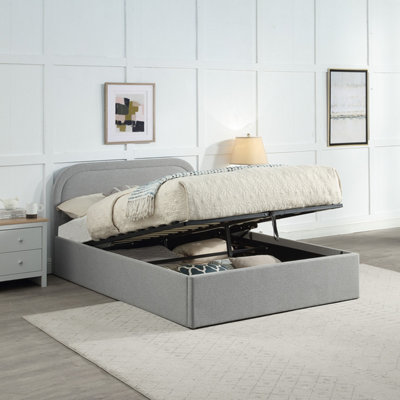 Home Treats Double Ottoman Bed Grey Curved Upholstered Storage Bed WithPocket Sprung Mattress