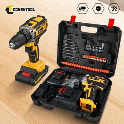 Cordless Drill Electric Screwdriver 45Nm 21V 2 Batteries  63 Pcs Set from B&Q
