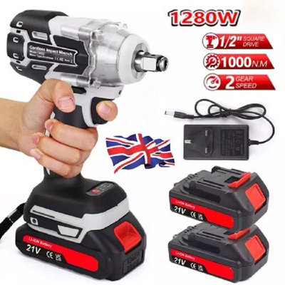 580Nm 21V Cordless Electric Impact Wrench Drill Gun Ratchet Driver + 2X Battery from B&Q