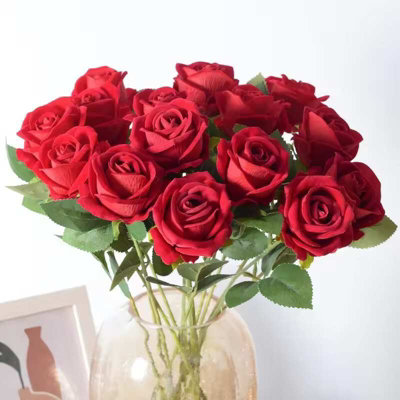 12X Artificial Single Rose Bud With Stem Silk Flowers Fake Bouquet Wedding Party from B&Q