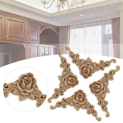  - 4X Wooden Carved Corner Furniture Appliques