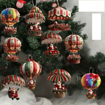 10Pcs Wooden Hot Air Balloon Santa Ornaments  2D Christmas Tree Decorations from B&Q