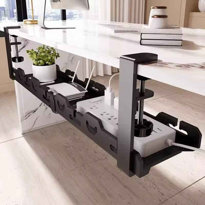 - Under Desk Cable Organizer Tray  MetalNo-DrillAdjustableBlack
