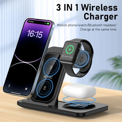 B&Q 300W Foldable 3 In 1 Fast Wireless Charging Station For Iphone, Apple Watch & Airpods