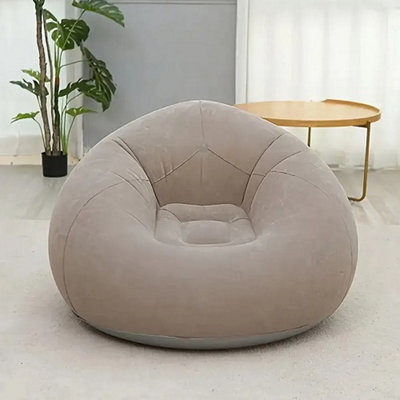 B&Q Brown Inflatable Lazy Sofa With Air Pump For Bedroom And Living Room