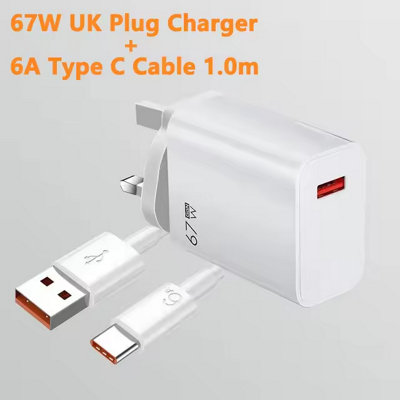 B&Q 67W Fast Gan Charger  Portable Usb C Power Adapter With Cable Uk Plug