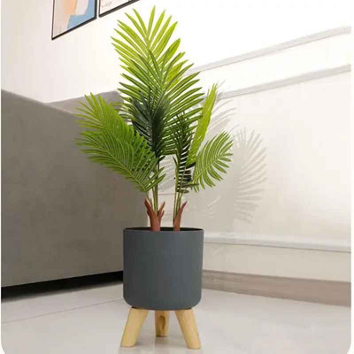 Indoor Flower Pot With Wooden Plant StandFloor Or Desktop Planter Display from B&Q