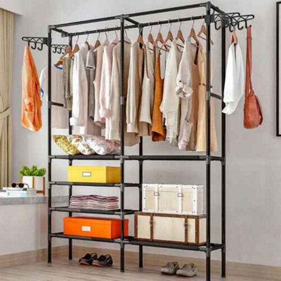  - Heavy Duty Clothes Rail Rack 108X36X170Cm Black Metal Garment Hanging Stand With Shelves