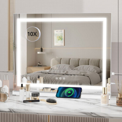 White Rectangular Freestanding Illuminated Hollywood Cosmetic Mirror (H)46Cm (W)58Cm from B&Q
