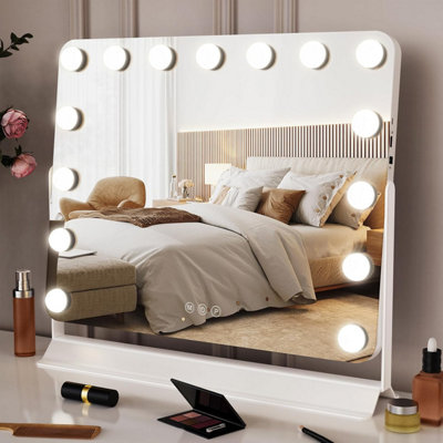  - White Rectangular Freestanding Illuminated Hollywood Cosmetic Mirror (H)53Cm (W)60Cm