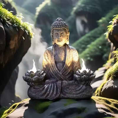 Lotus Buddha Statue Led Solar Powered Home Garden Decor from B&Q