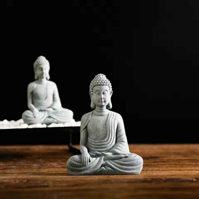 Sitting Buddha Statue Resin Zen Garden Ornament Indoor Outdoor 4X8X12Cm from B&Q