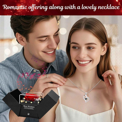 Preserved Real Rose With I Love You Necklace Gift For Her Valentine from B&Q