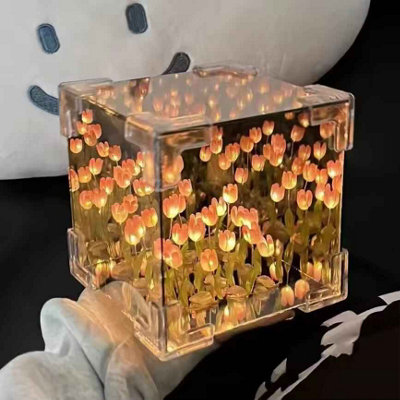 Diy 3D Cloud Tulip Led Night Light Mirror Table Lamp For Bedroom Decor