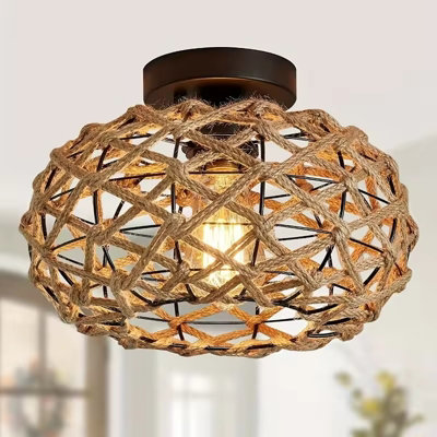  - Rope Ceiling Light With Woven Rattan Accents