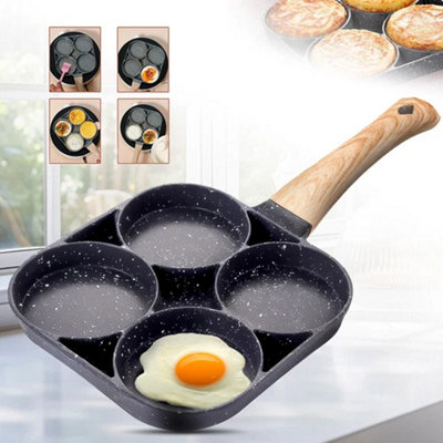  - 4 Hole Non Stick Frying Pan Egg Ham Pancake Steak Breakfast Black Uk