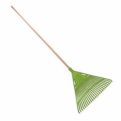 Plastic Garden Rake 20 Tooth Leaf Lawn Leaves With Wooden 115Cm Handle from B&Q