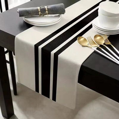  - Geometric Black And White Linen Table Runner