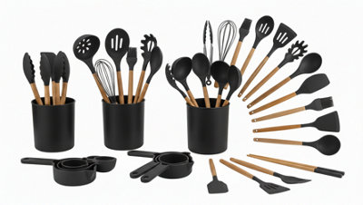 - 12 Piece Silicone Kitchen Utensil Set With Wooden Handles