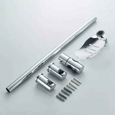  - Adjustable Chrome Shower Slider Riser Rail Kit With Hose & Holder