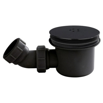  - Black 90mm Mega Flow Shower Tray Waste Trap With Vented Dome Cover Easy Clean
