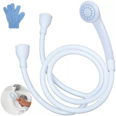  - Double Shower Head Hose 1.5M With Clamps Fits Round Taps Up To 2Cm