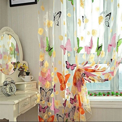 2Pc Butterfly Tulle Curtains Sheer Window And Balcony Panels 200Cm X 100Cm from B&Q