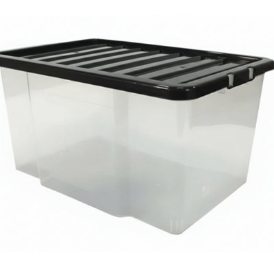 50L Black Plastic Storage Box With Lid Stackable For Home from B&Q