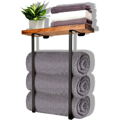 Wall-Mounted Wooden Towel Rack & Bathroom Storage Organizer With Shelf from B&Q