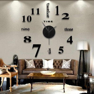 Black Frameless Diy Wall Clock With 3D Mirror Surface from B&Q