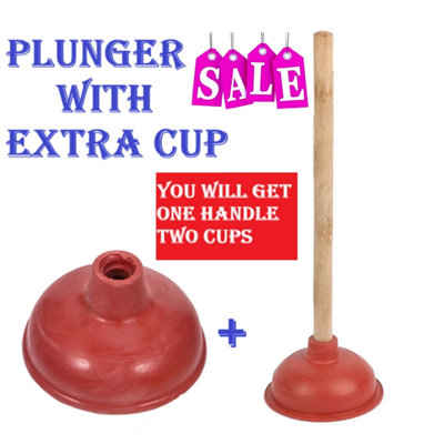  - Heavy Duty Toilet Plunger Wooden Handle With Rubber Cup