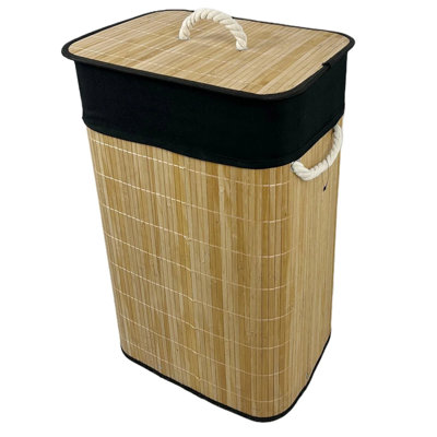 72L Bamboo Laundry Basket With Lid  Liner  Folding Clothes Hamper Bag from B&Q
