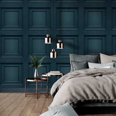 Oliana Belgravia  Navy Wood Panel Wallpaper Smooth Matte Finish from B&Q