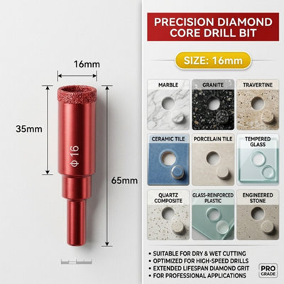 16mm Diamond Core Hole Saw Drill Bit For Tile Porcelain Glass from B&Q