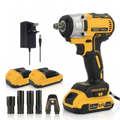 B&Q 380Nm 1 2 Inch Cordless Impact Wrench 21V Electric Drill Driver 2 Batteries Charger Kit