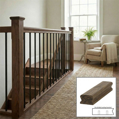 B&Q - Walnut Handrail Lhr 3.0M Landing Drilled For 14mm Metal Spindles Uk Manufactured 