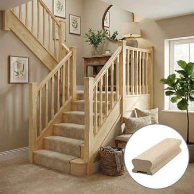 B&Q - Ash Handrail Lhr 1.2M35mm Groove For Spindles Uk Manufactured 