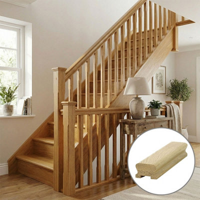 B&Q - Oak Handrail Lhr 4.2M35mm Groove For Spindles Uk Manufactured 
