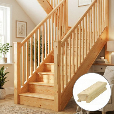B&Q - Pine Handrail Lhr 3.6M35mm Groove For Spindles Uk Manufactured 