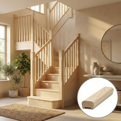 B&Q - Ash Handrail Modern 4.2M35mm Groove For Spindles Uk Manufactured 