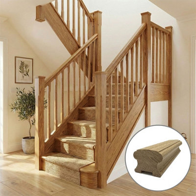 B&Q - Oak Handrail Duchess 2.4M35mm Groove For Spindles Uk Manufactured 