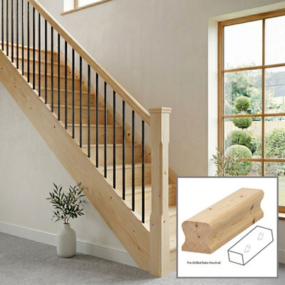 B&Q - Pine Handrail Thr 4.2M Rake Drilled For 14mm Metal Spindles Uk Manufactured 
